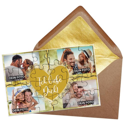Foto-Puzzle 24 Teile / Collage Ich liebe dich / inkl. Verpackung Kraftpapier Umschlag mit Gold-Inlay / mit VIER Bildern bedrucken lassen